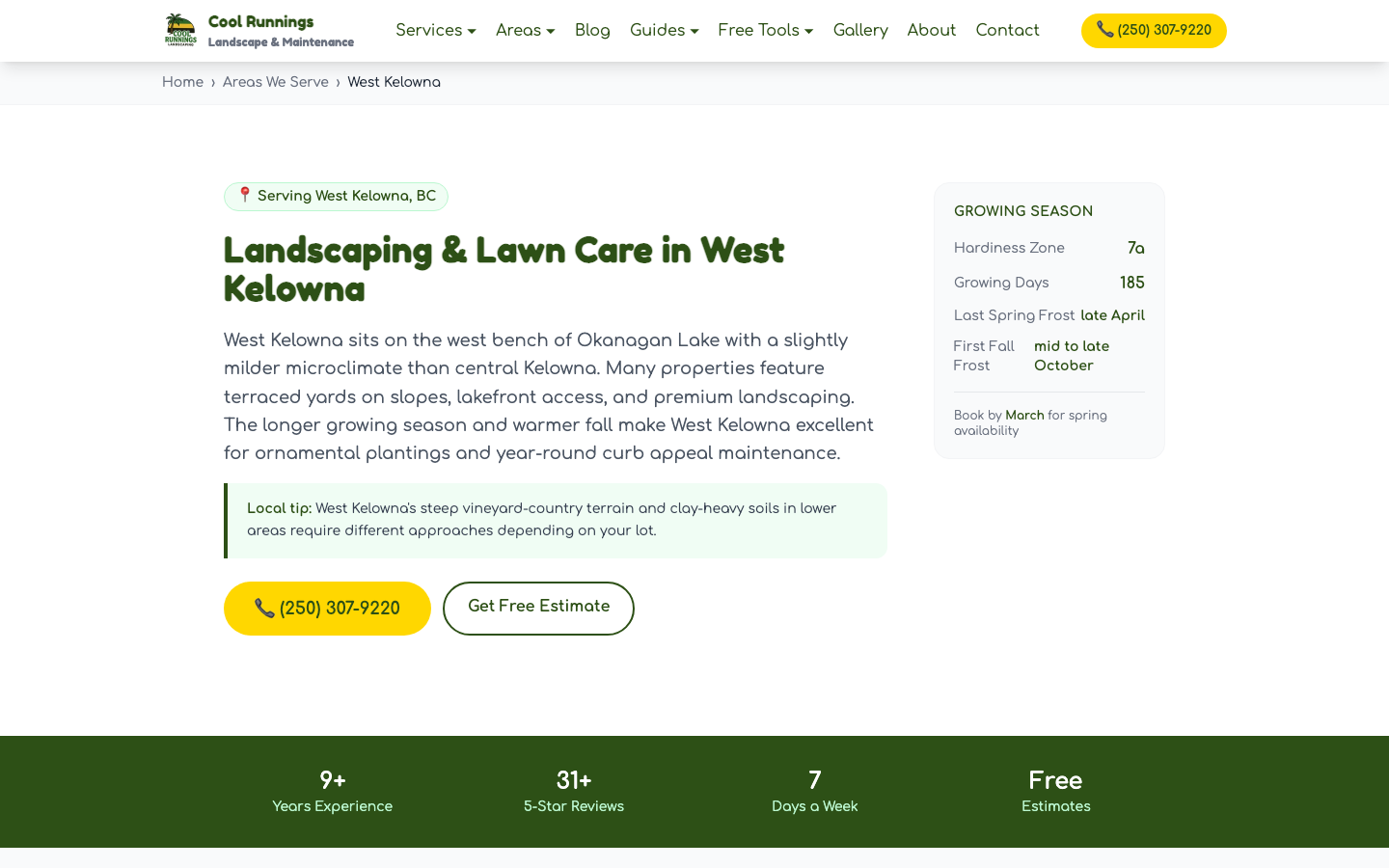 Cool Runnings West Kelowna service-area page